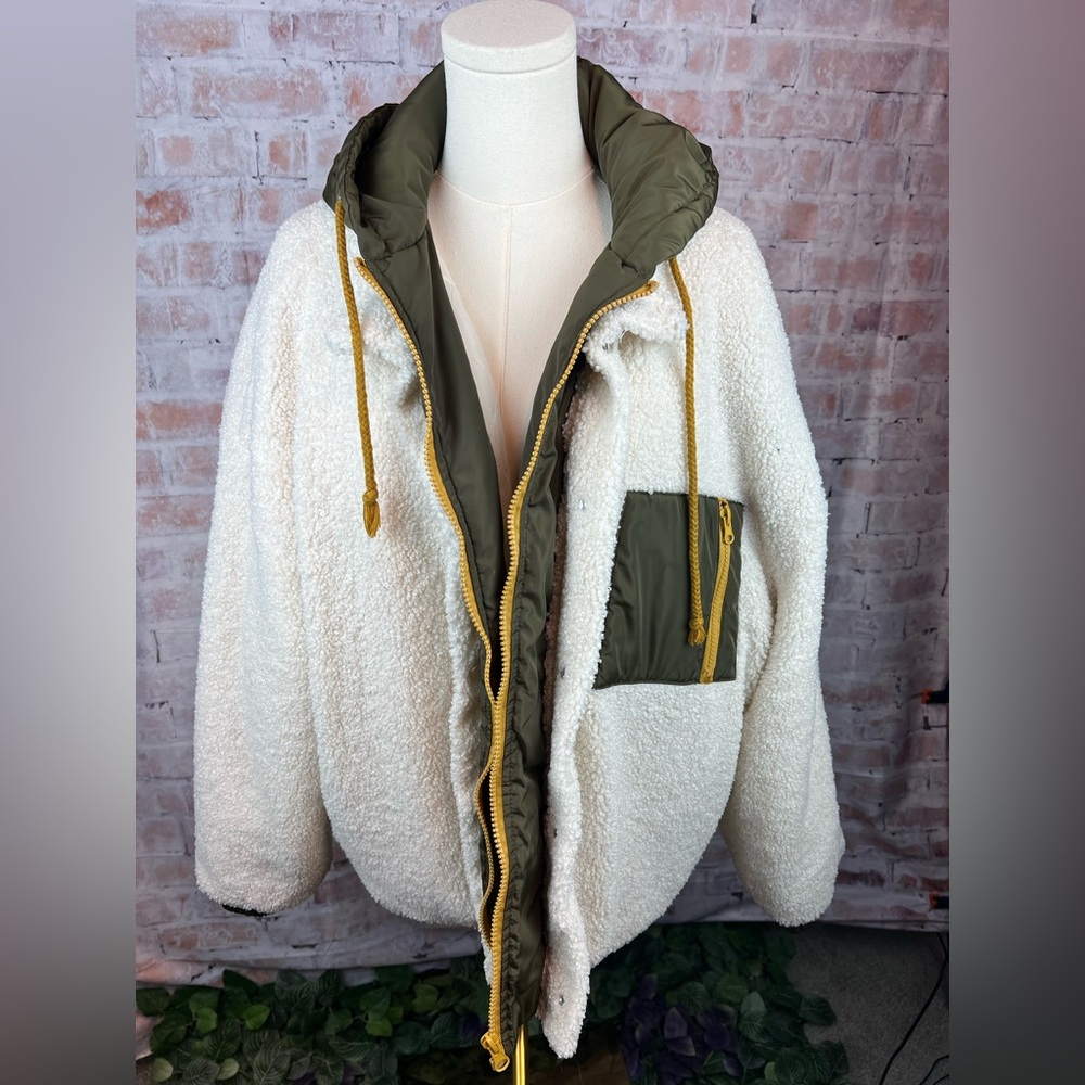 Ambiance Sherpa White and Olive Bomber Jacket